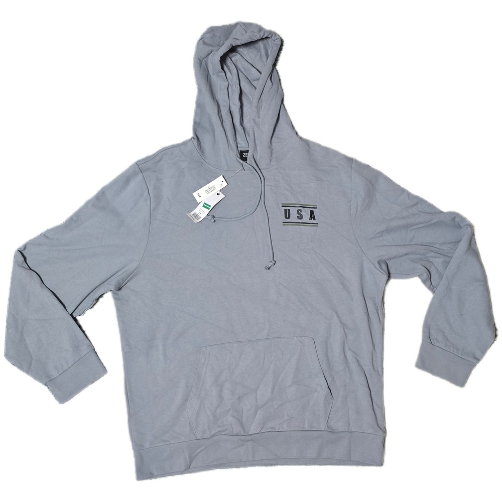 Zelos LT Gray USA Flag Graphic Hoodie Men Lng Sleeve Casual Comfort Pullover (X)